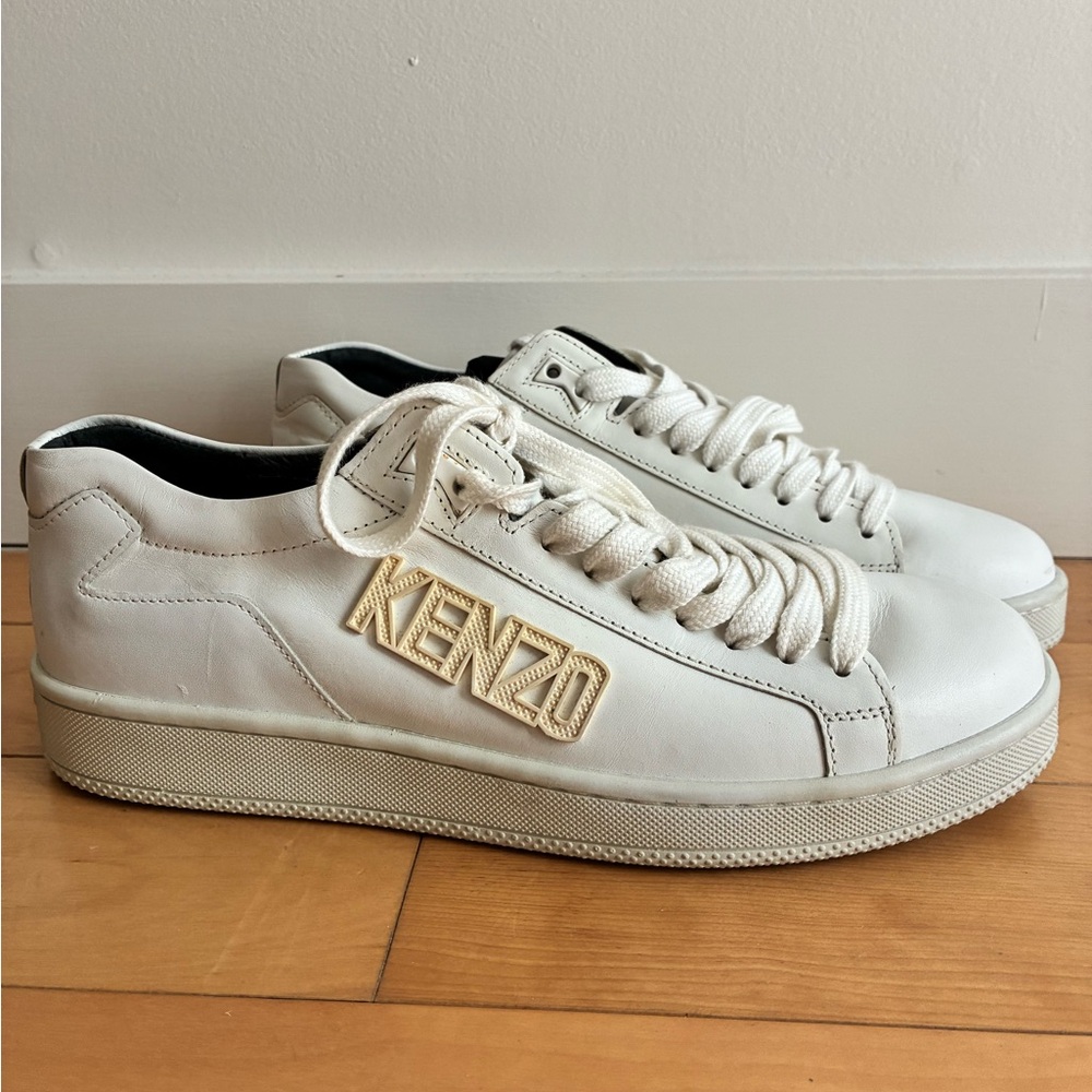 Kenzo Tennix White Leather Lace-Up Low-Top Sneakers View 2